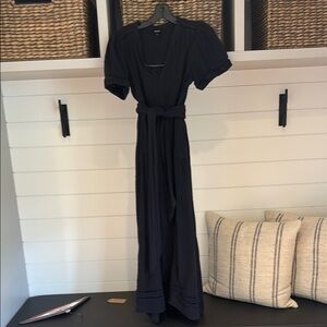Me + Em Navy Cheesecloth Dress with belt